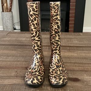 Nicole Miller Leopard Print Women's RainBoots Size 10
